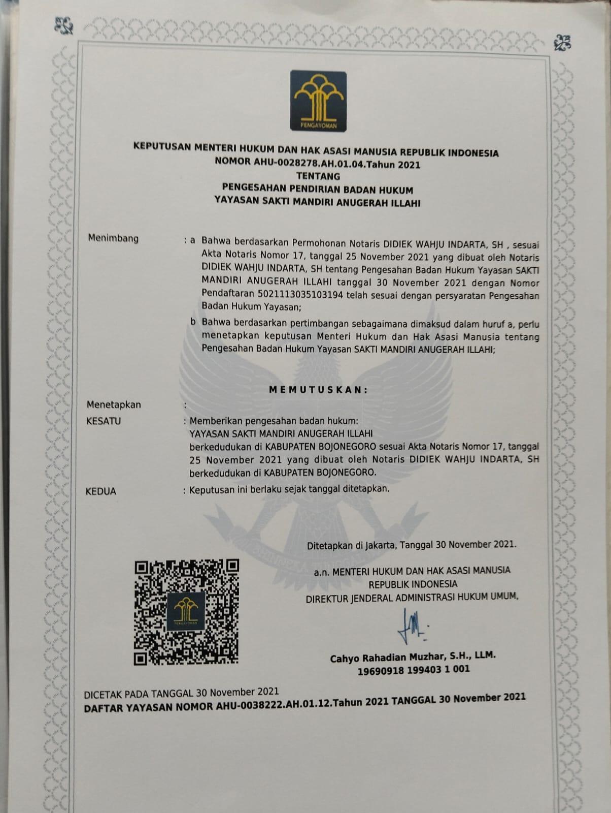 SK Kemenkumham Yayasan