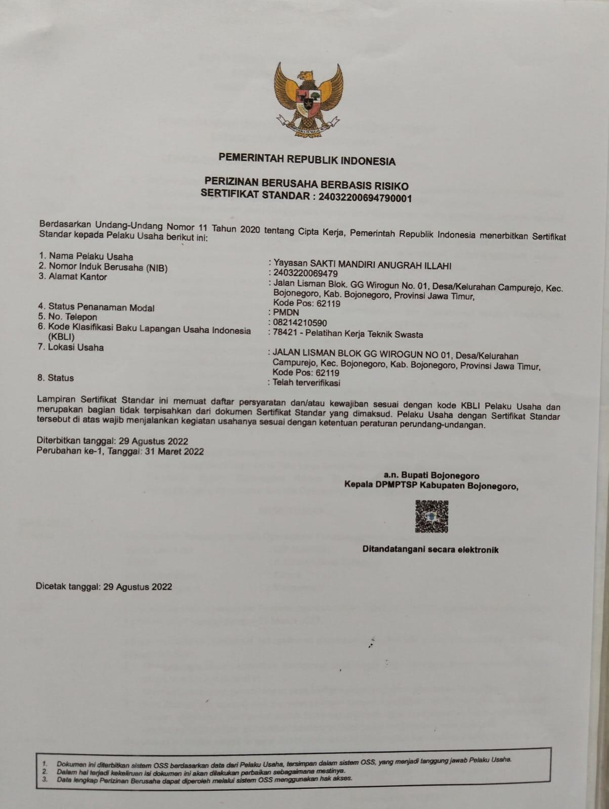 NIB - Sertifikat Standar