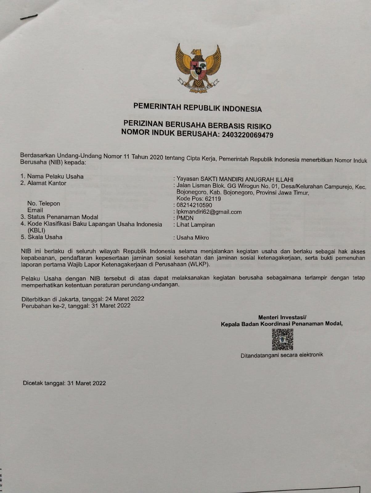 NIB - Lembar Utama OSS